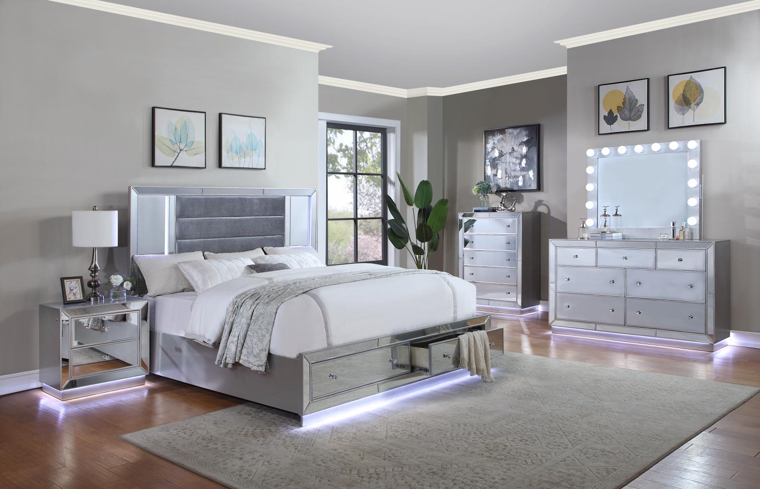 PLATINUM SILVER LED KING BED
