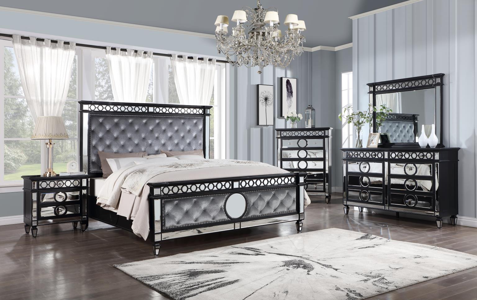 GRAY VELVET QUEEN BED