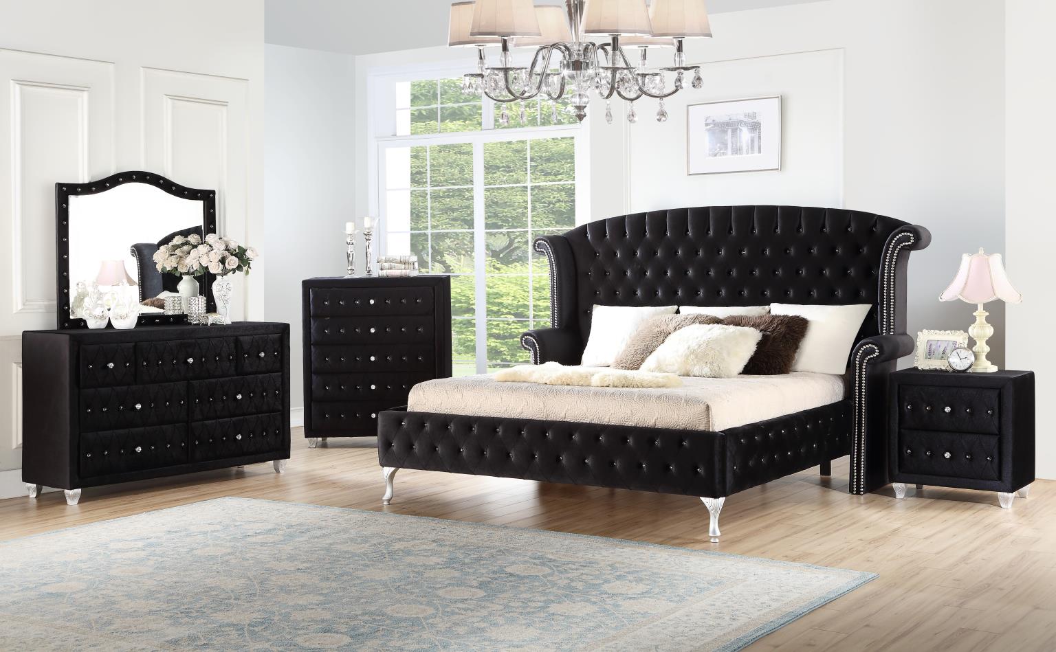 BLACK VELVET KING BED