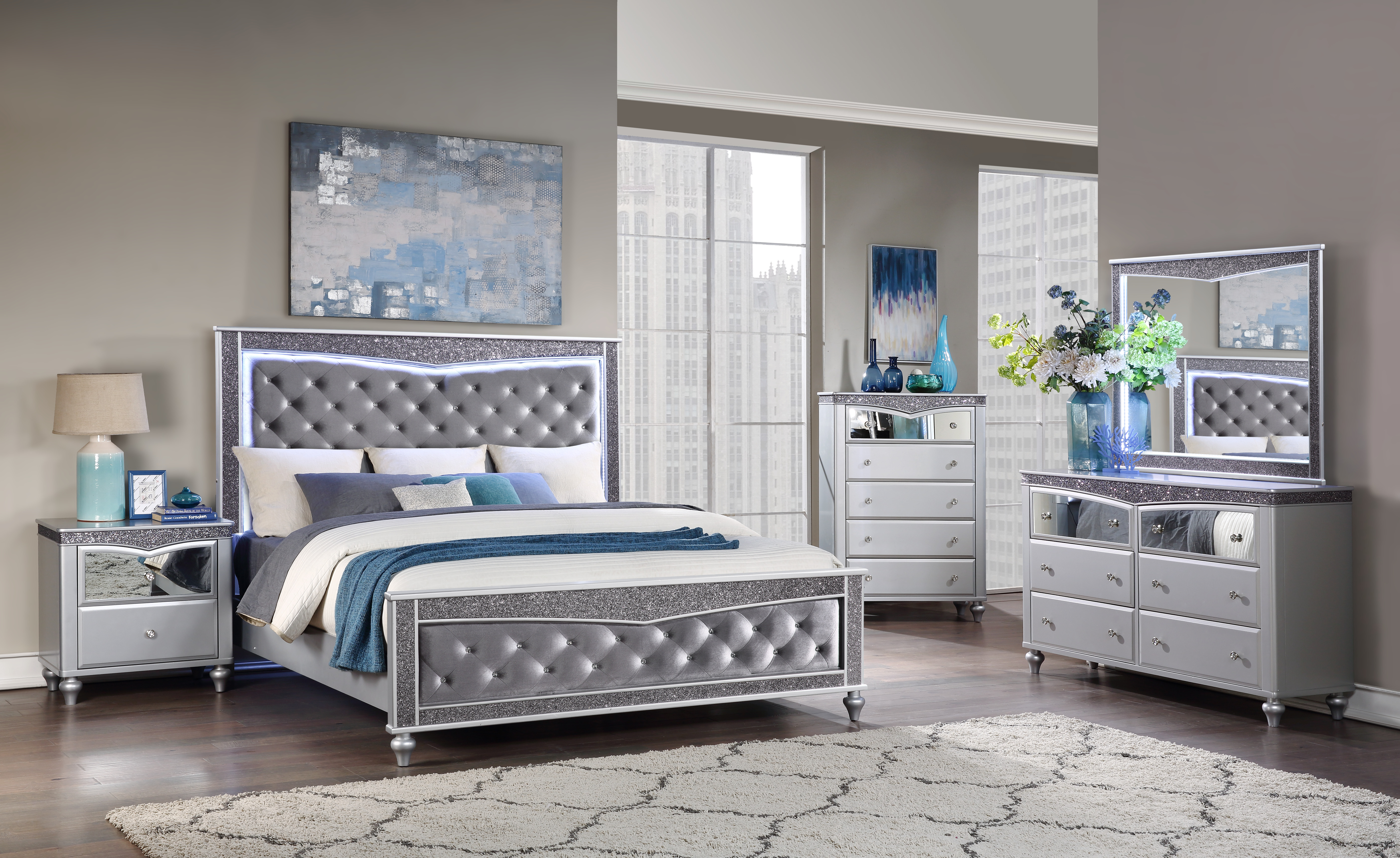 QUEEN BED FRAME - DRESSER - MIRROR - CHEST - NIGHTSTAND view 2