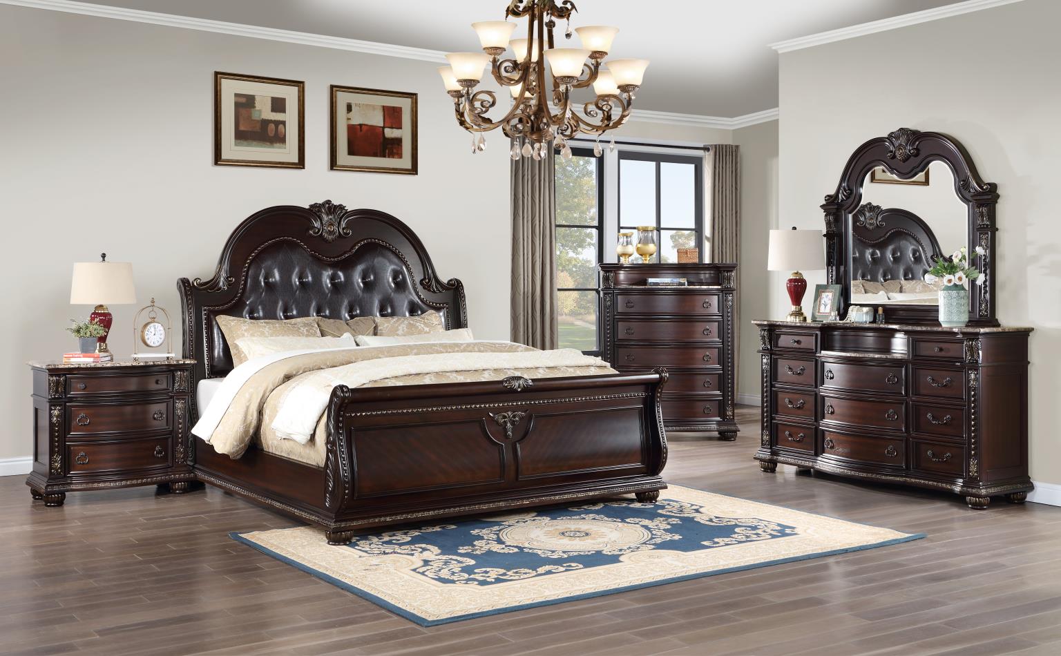 KING BED FRAME - DRESSER - MIRROR - CHEST - NIGHTSTAND