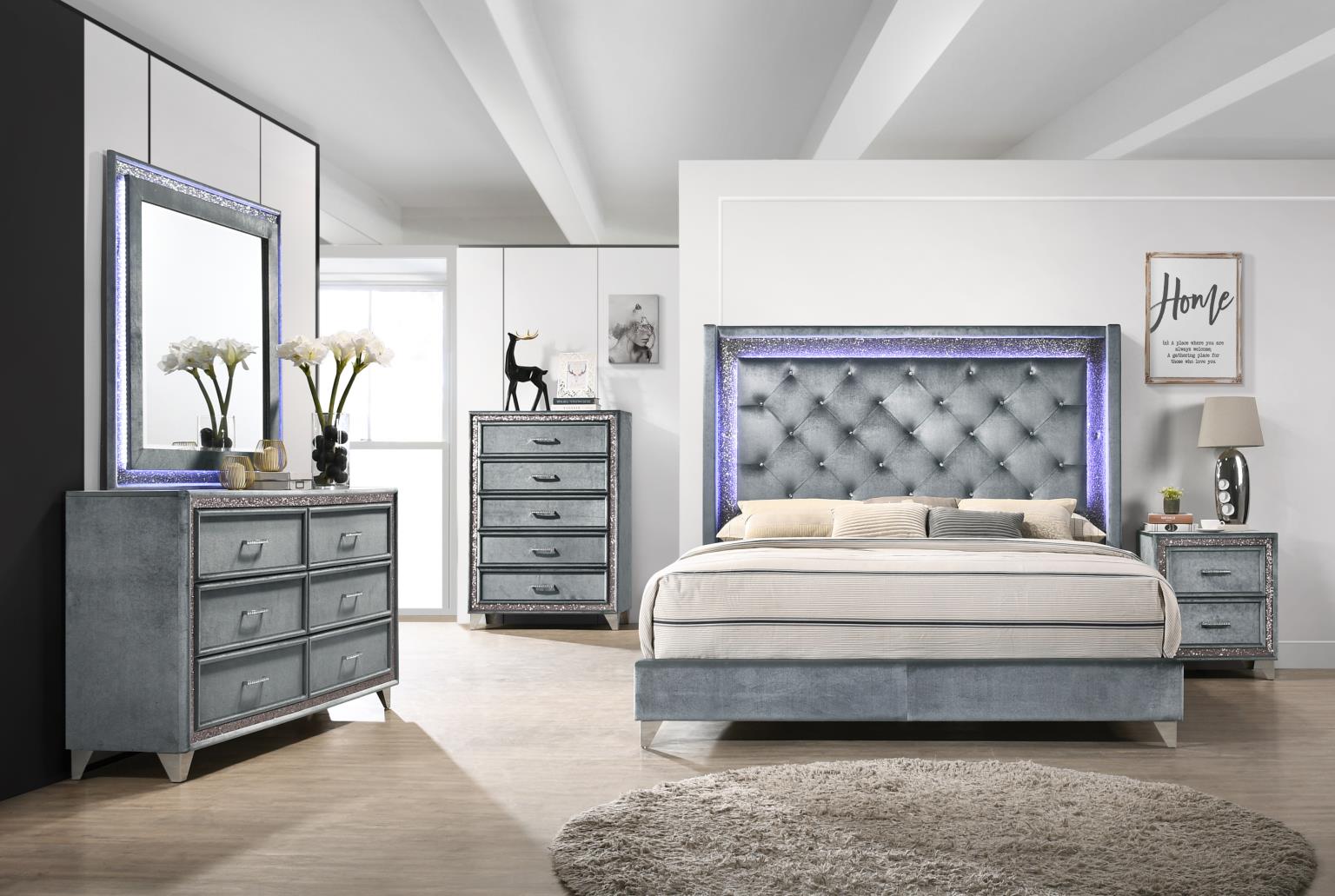 GRAY VELVET DRESSER
