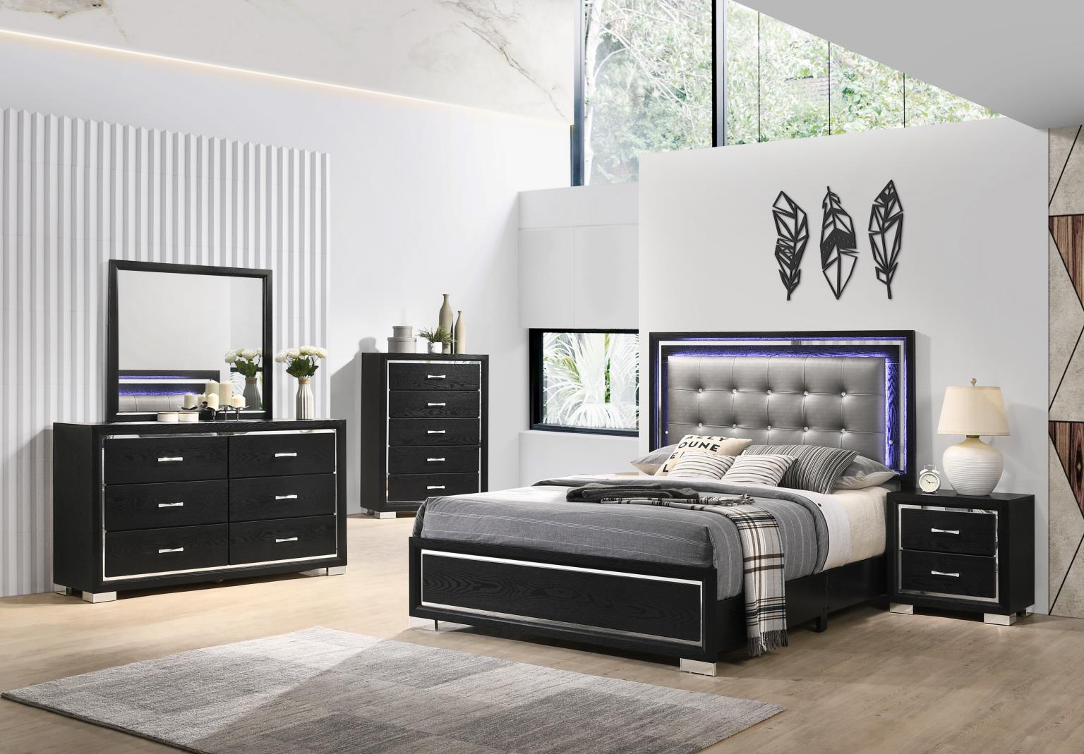 EBONY BLACK LED KING BED