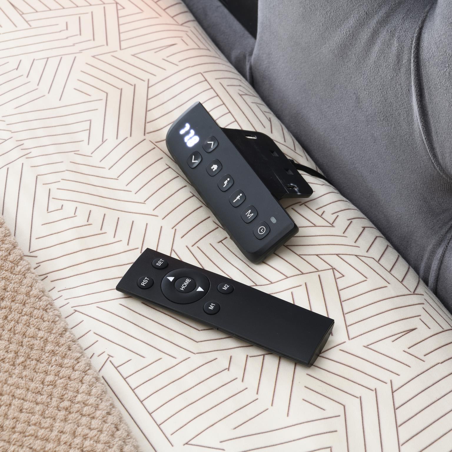 GRAY VELVET QUEEN BED W/FIREPLACE, TV MOUNT & BLUETOOTH SPEAKER & USB view 6