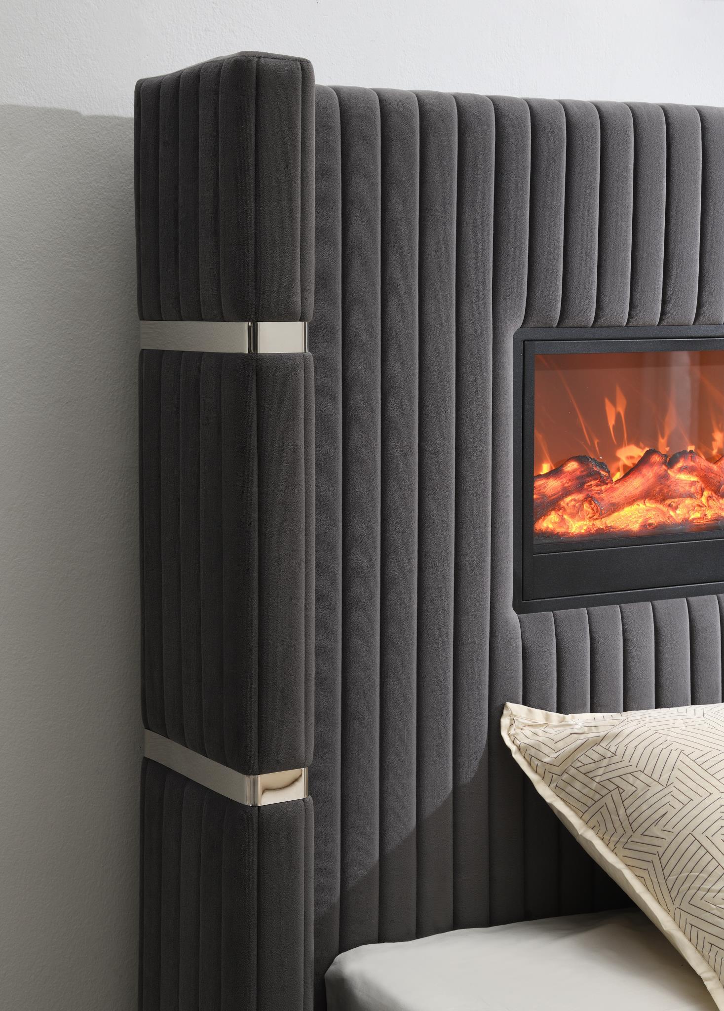 BLACK VELVET KING BED W/FIREPLACE & BLUETOOTH SPEAKER & USB view 4