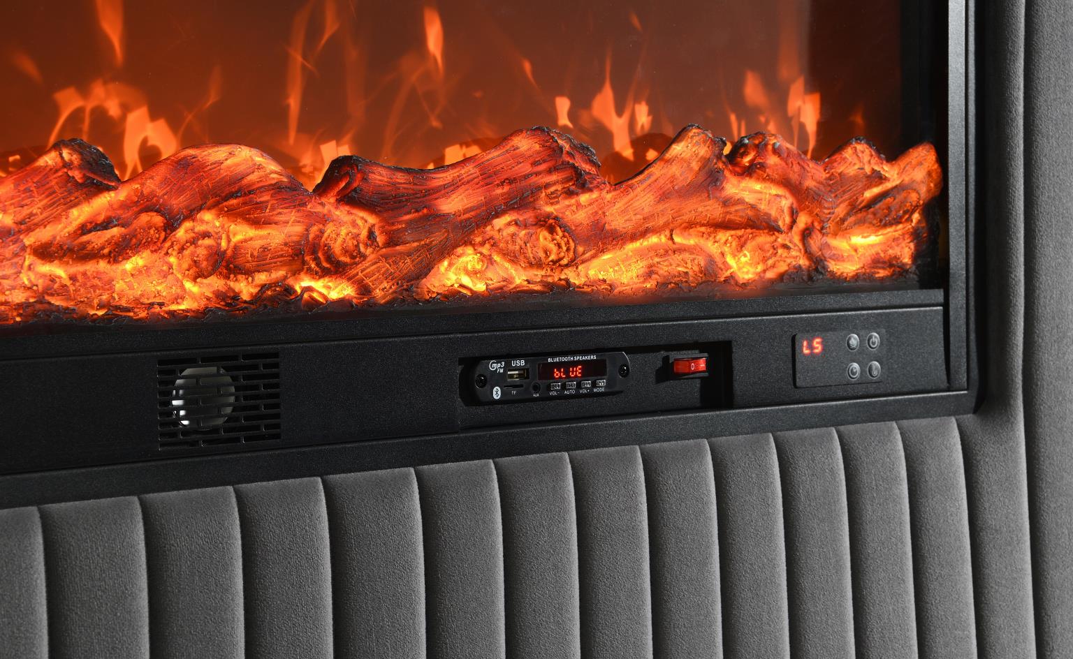 GRAY VELVET KING BED W/FIREPLACE & BLUETOOTH SPEAKER & USB view 3