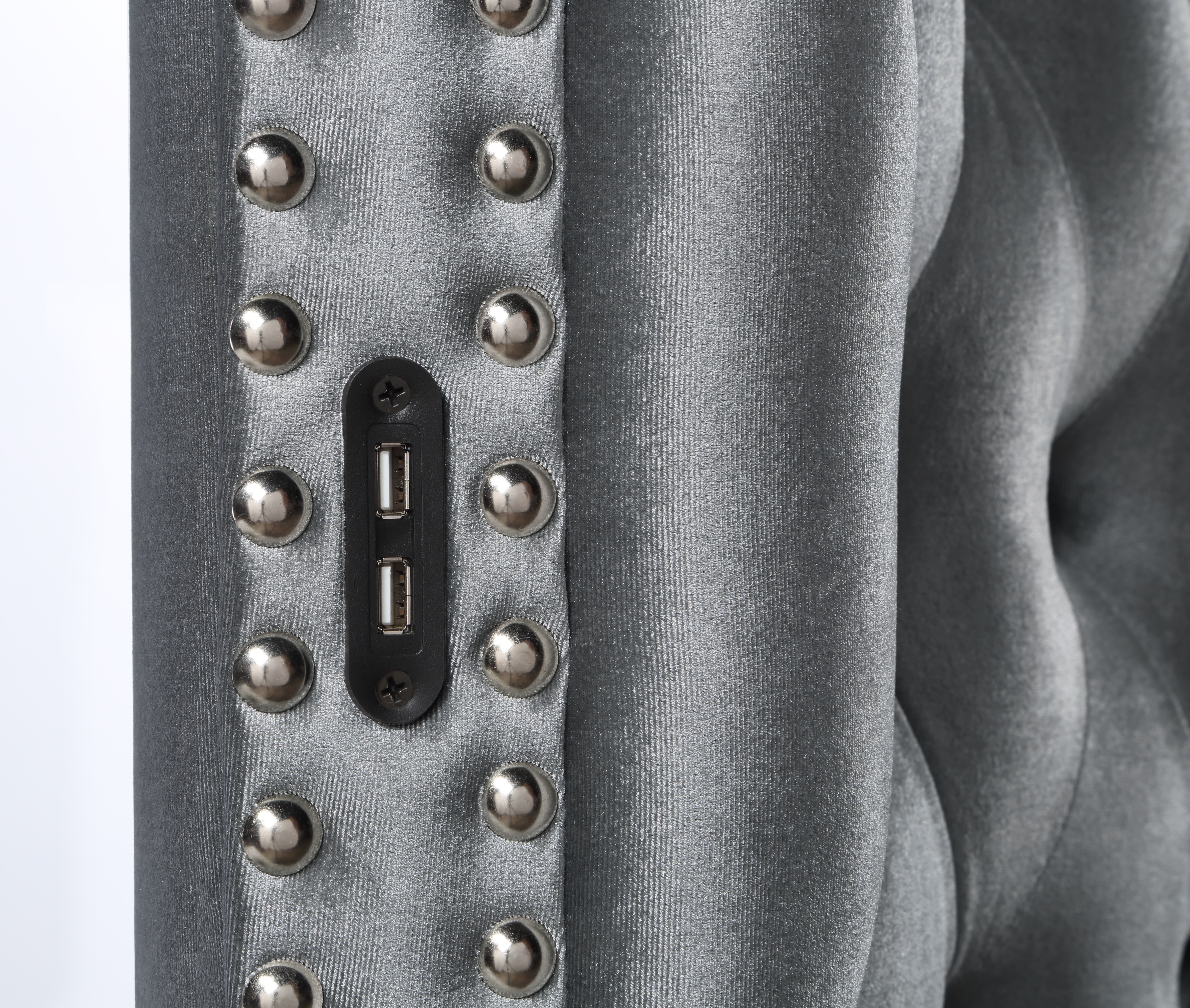 GRAY VELVET QUEEN BED W/BLUETOOTH SPEAKER & USB view 6