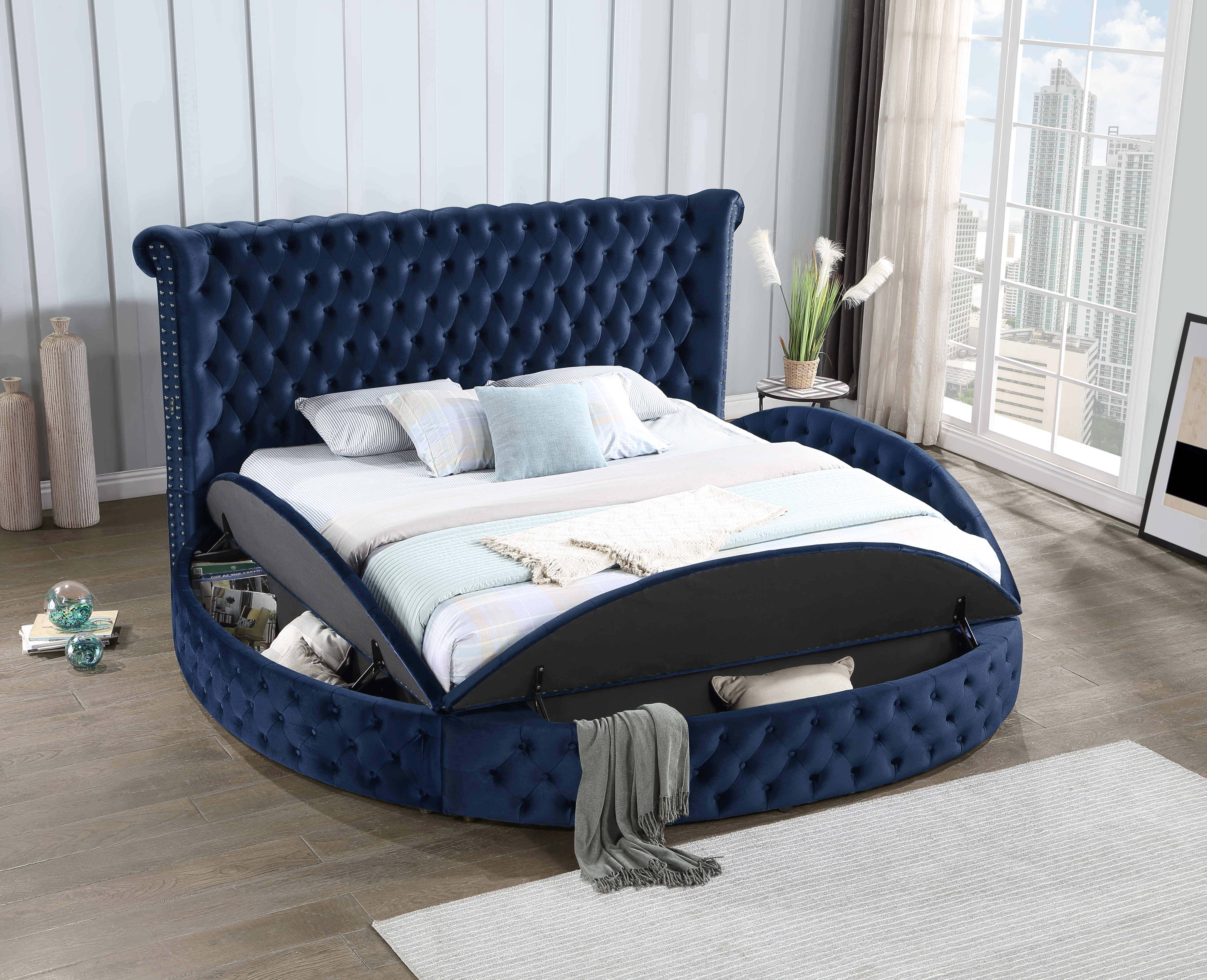 BLUE VELVET QUEEN BED W/BLUETOOTH SPEAKER & USB view 4