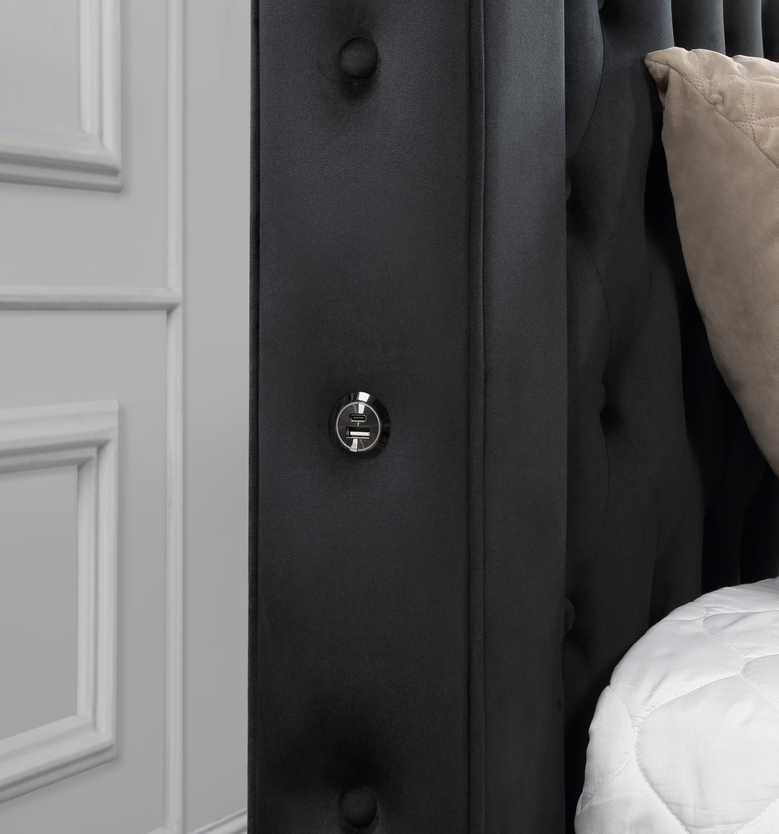 BLACK VELVET QUEEN CANOPY BED W/BLUETOOTH SPEAKER & USB view 2