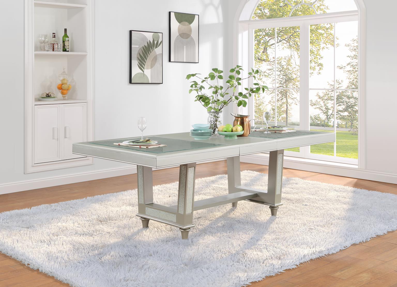 SILVER SHIMMER RECT DINING TABLE view 3