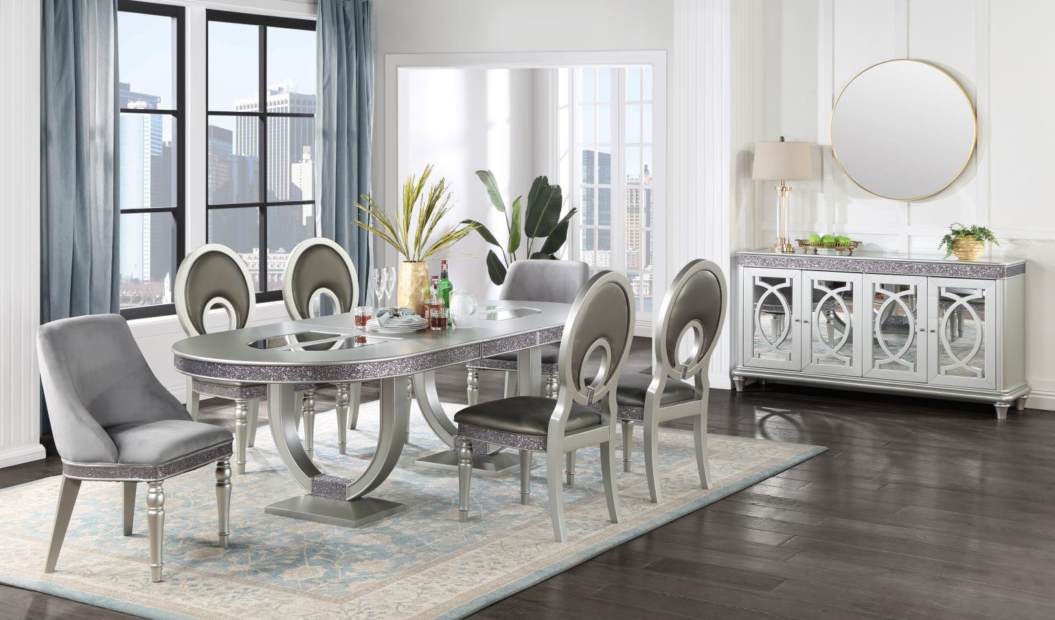 SILVER SHIMMER OVAL DINING TABLE