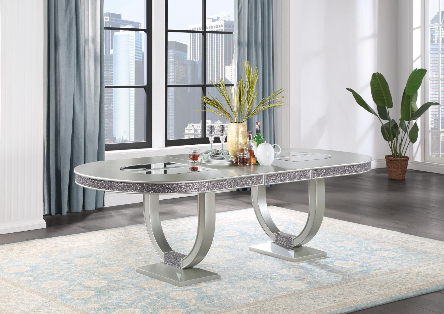 SILVER SHIMMER OVAL DINING TABLE view 3