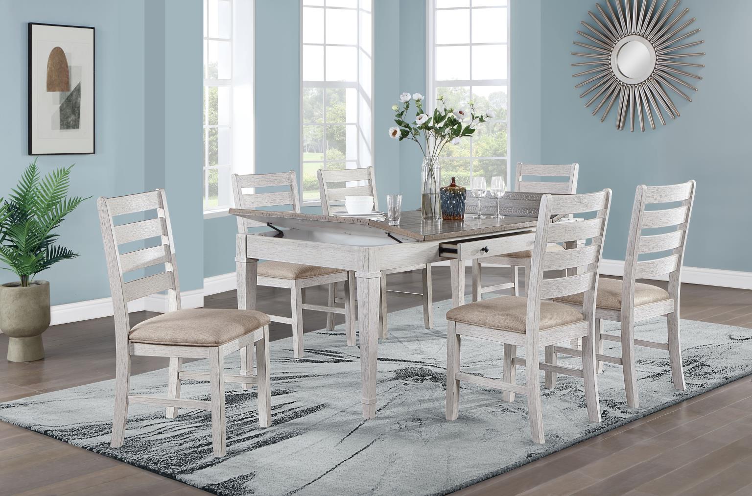 WHITE/LIGHT BROWN RECTANGULAR DINING TABLE W/STORAGE view 4