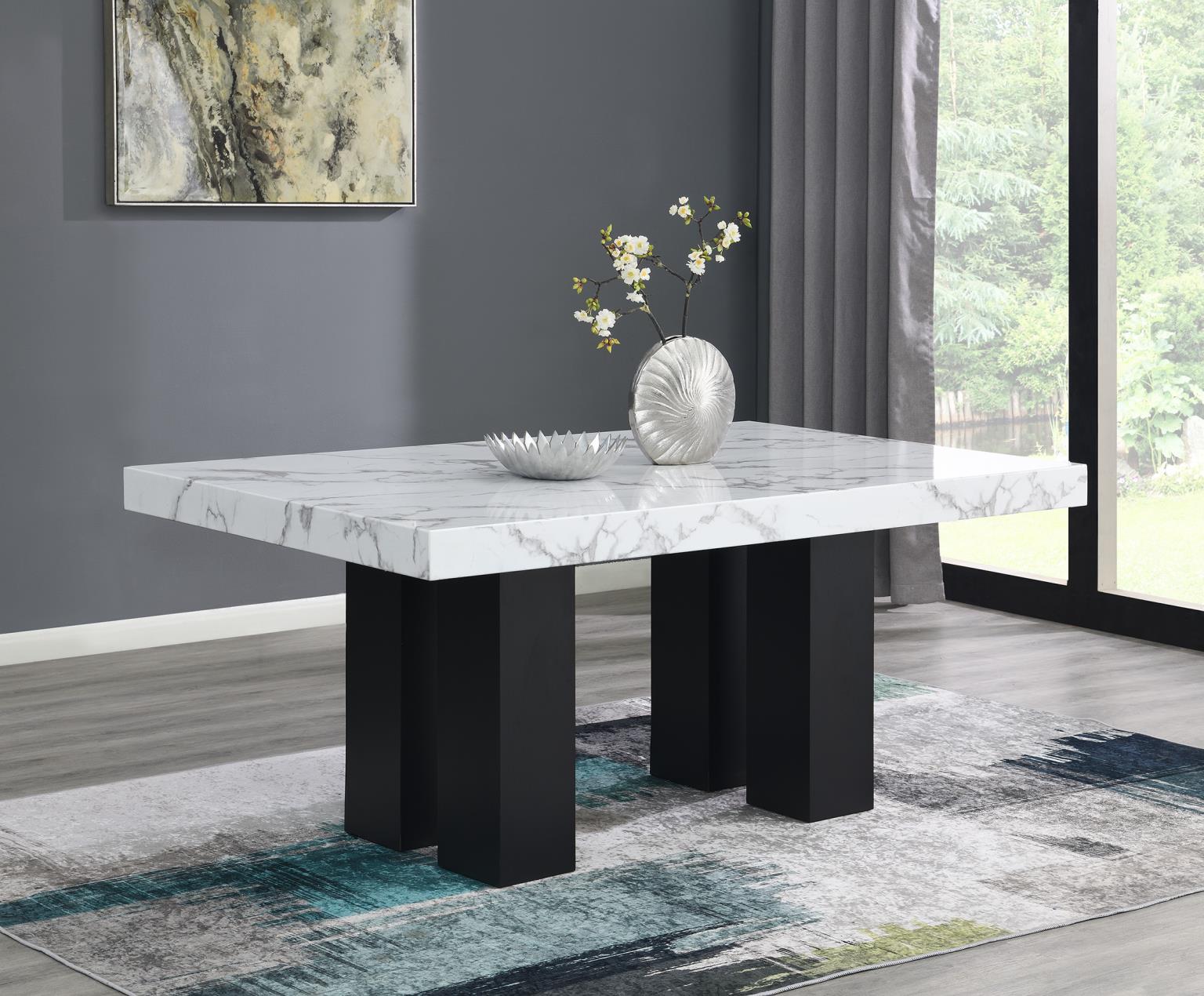 DINING TABLE & 6 BLACK CHAIRS