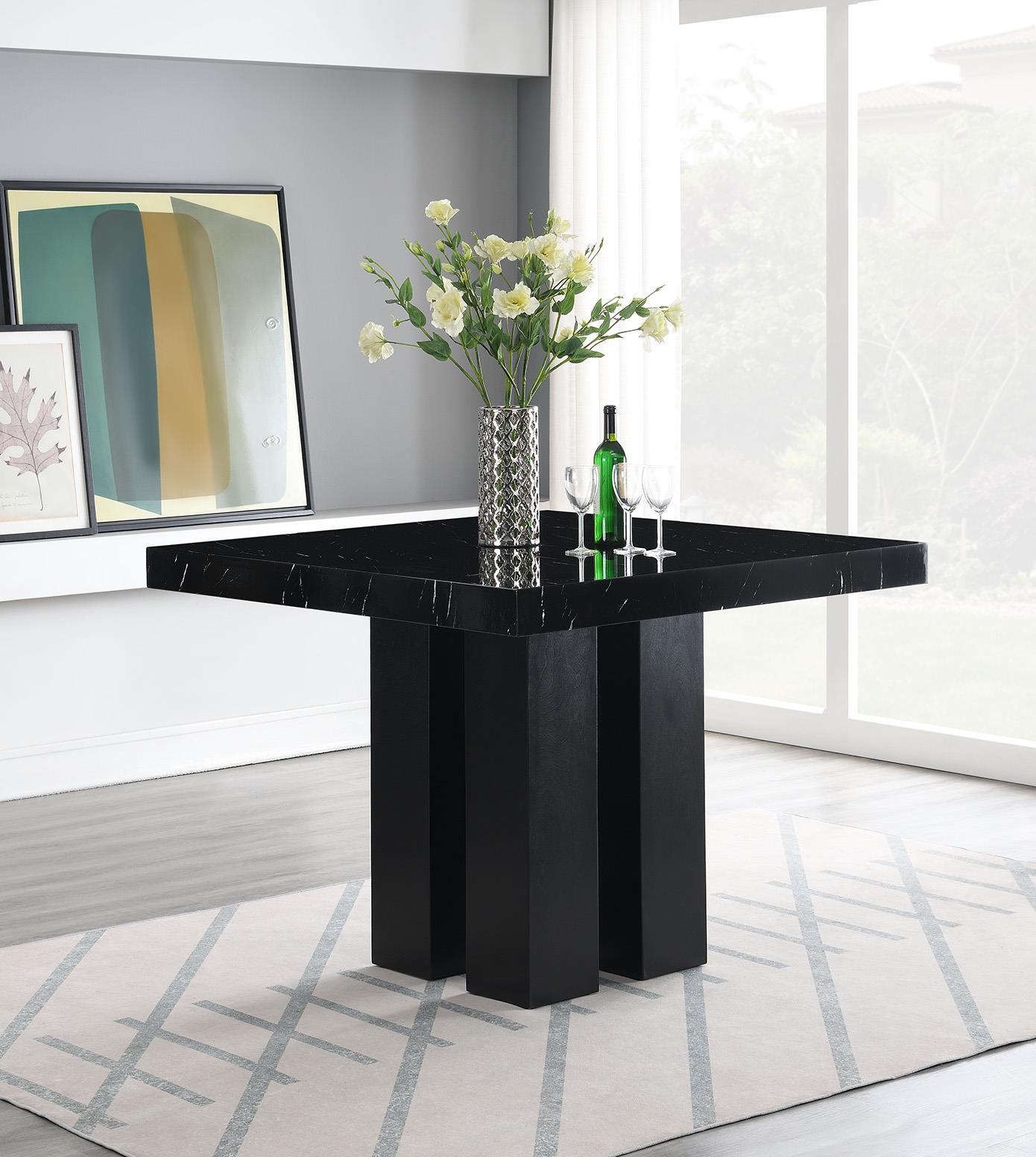 COUNTER TABLE & 4 BLACK LEATHER CHAIRS
