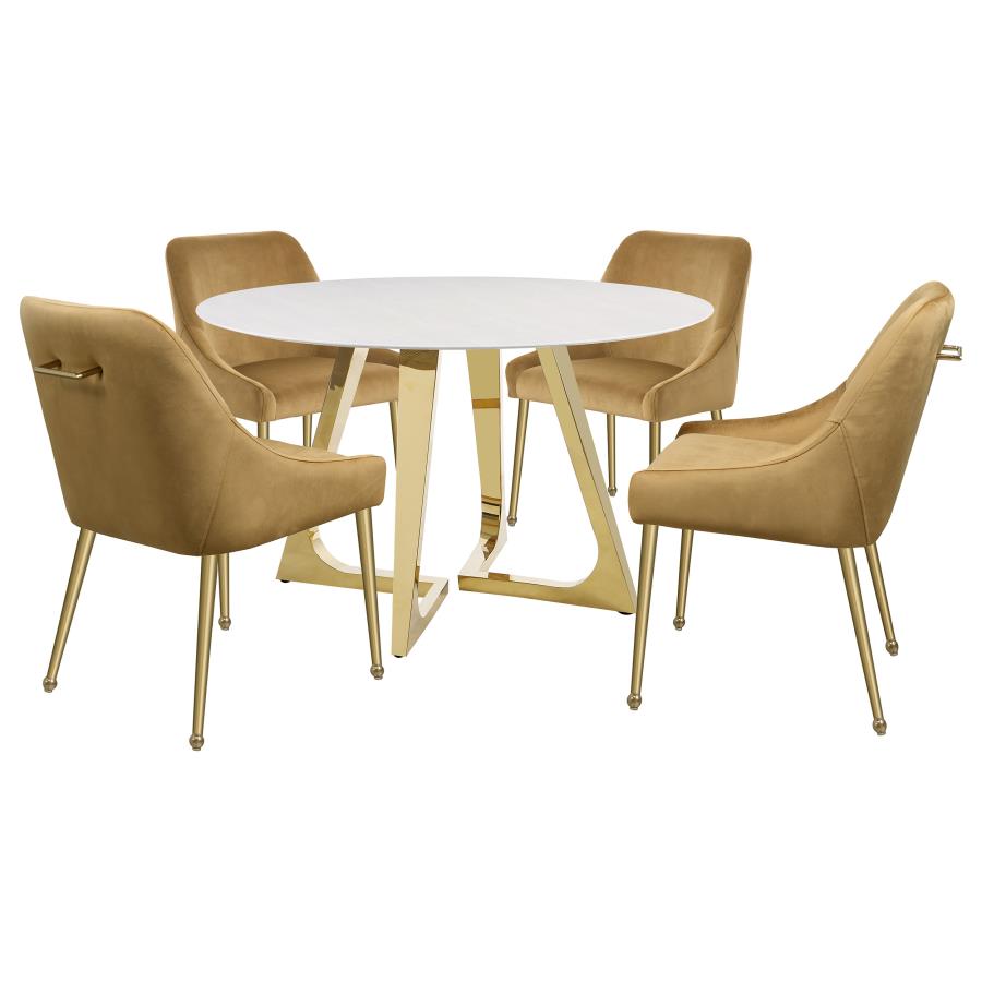 Gwynn Round 51-inch Marble Stainless Steel Dining Table Gold view 8