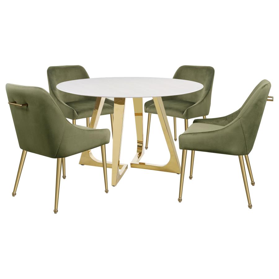 Gwynn Round 51-inch Marble Stainless Steel Dining Table Gold view 9