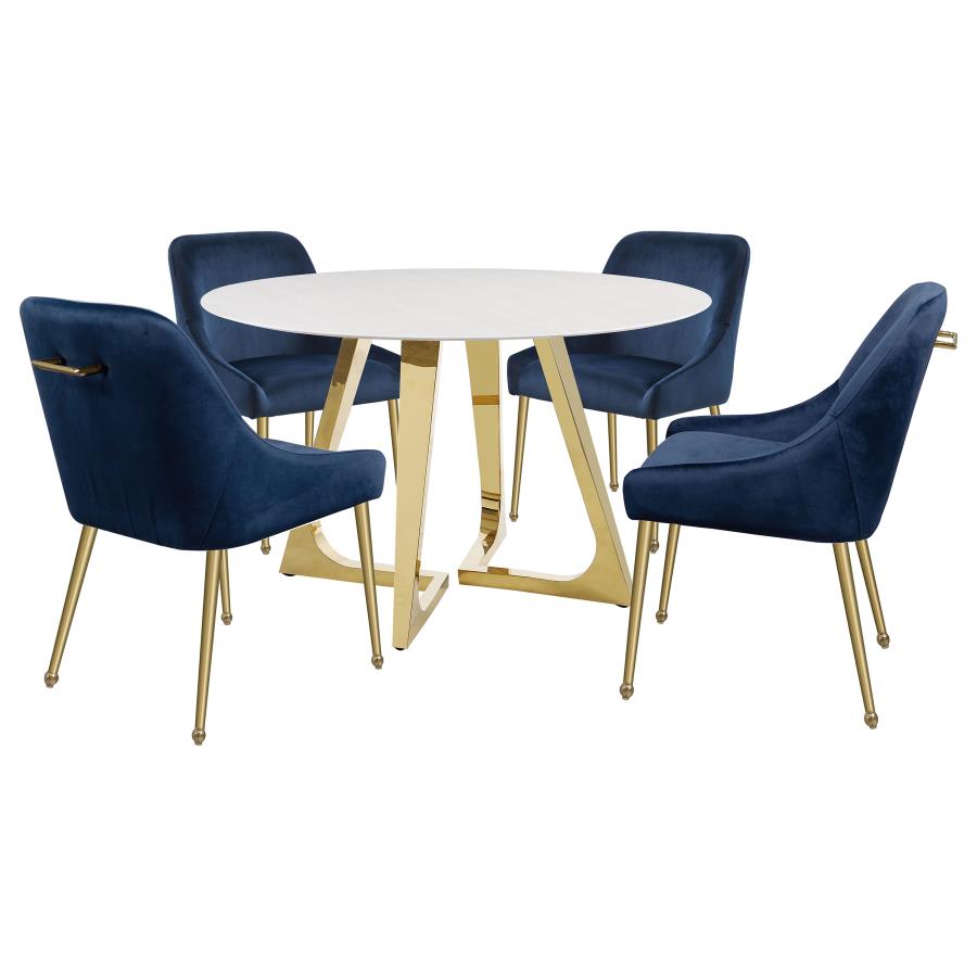 Gwynn Round 51-inch Marble Stainless Steel Dining Table Gold view 10