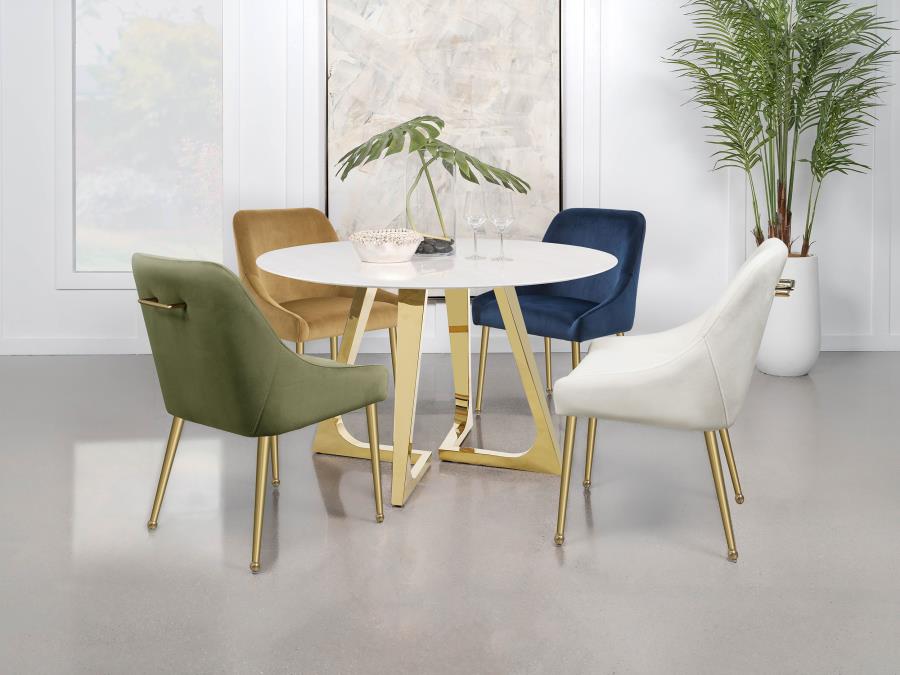 Gwynn Round 51-inch Marble Stainless Steel Dining Table Gold view 11