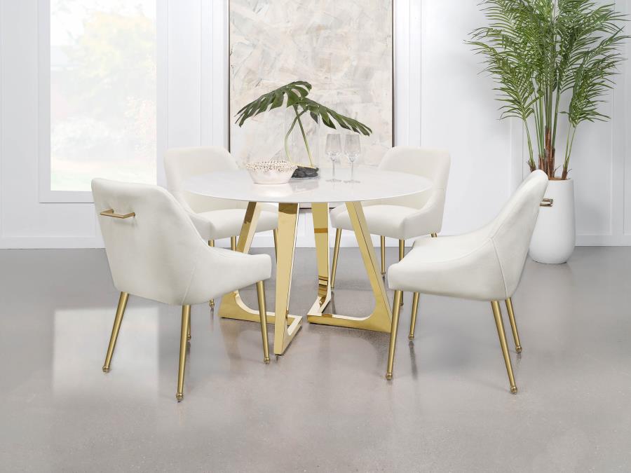 Gwynn Round 51-inch Marble Stainless Steel Dining Table Gold view 12