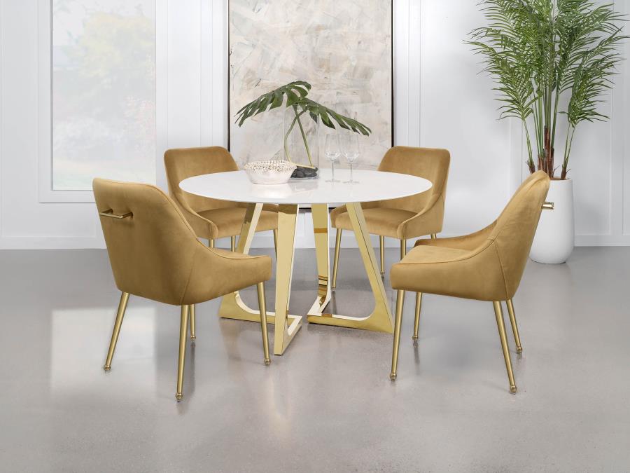 Gwynn Round 51-inch Marble Stainless Steel Dining Table Gold view 13