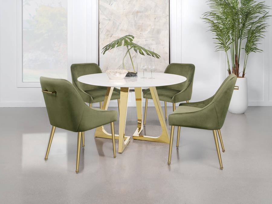 Gwynn Round 51-inch Marble Stainless Steel Dining Table Gold view 14