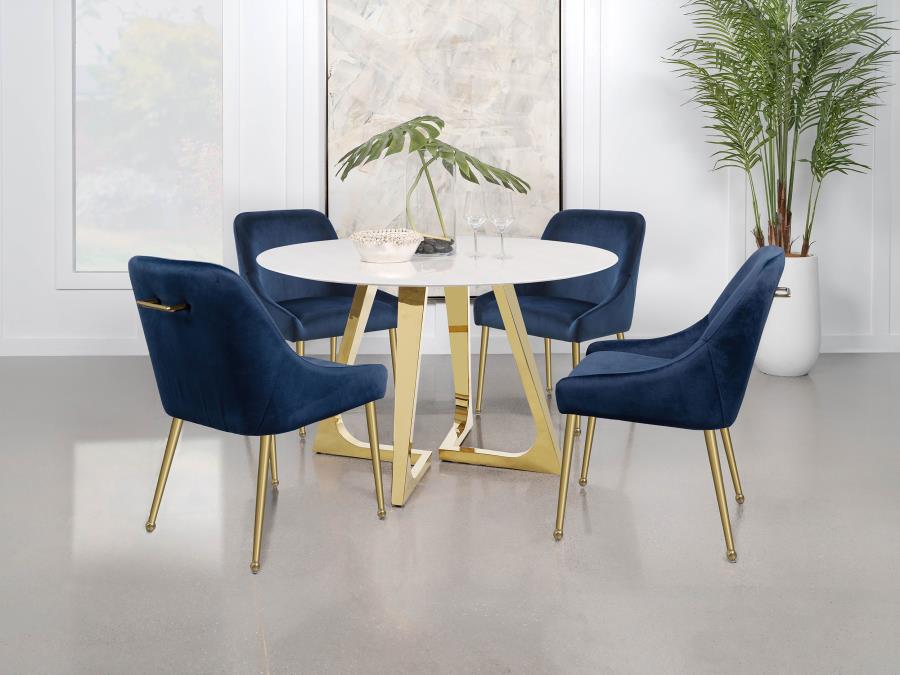 Gwynn Round 51-inch Marble Stainless Steel Dining Table Gold view 15