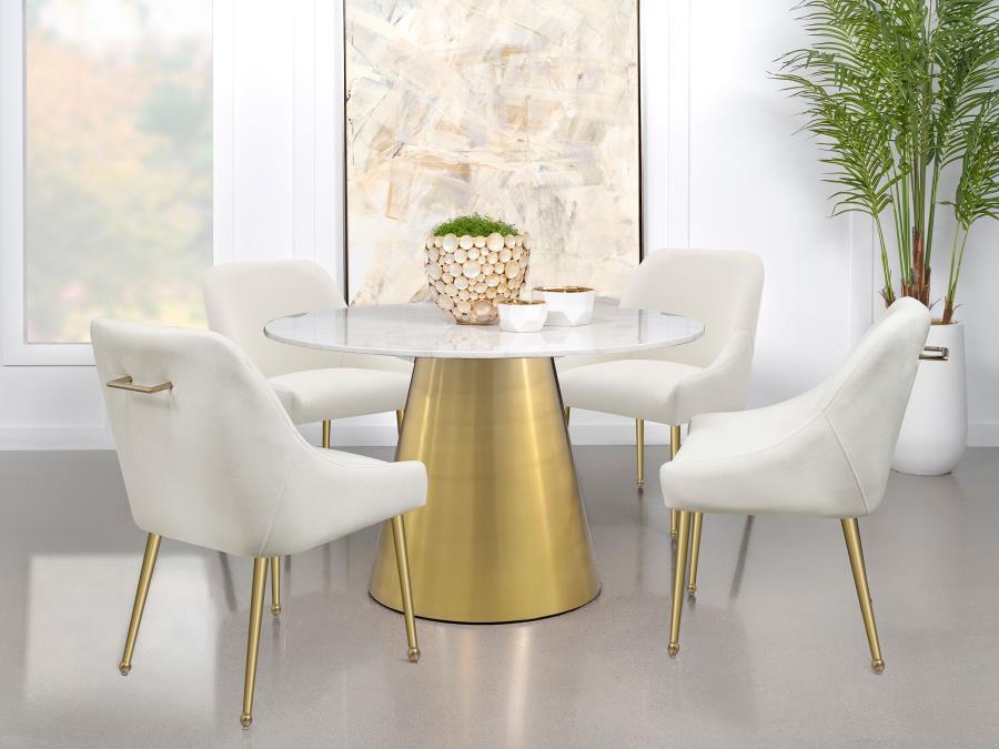 Ambrose Round 50-inch Marble Top Dining Table Brushed Gold view 8