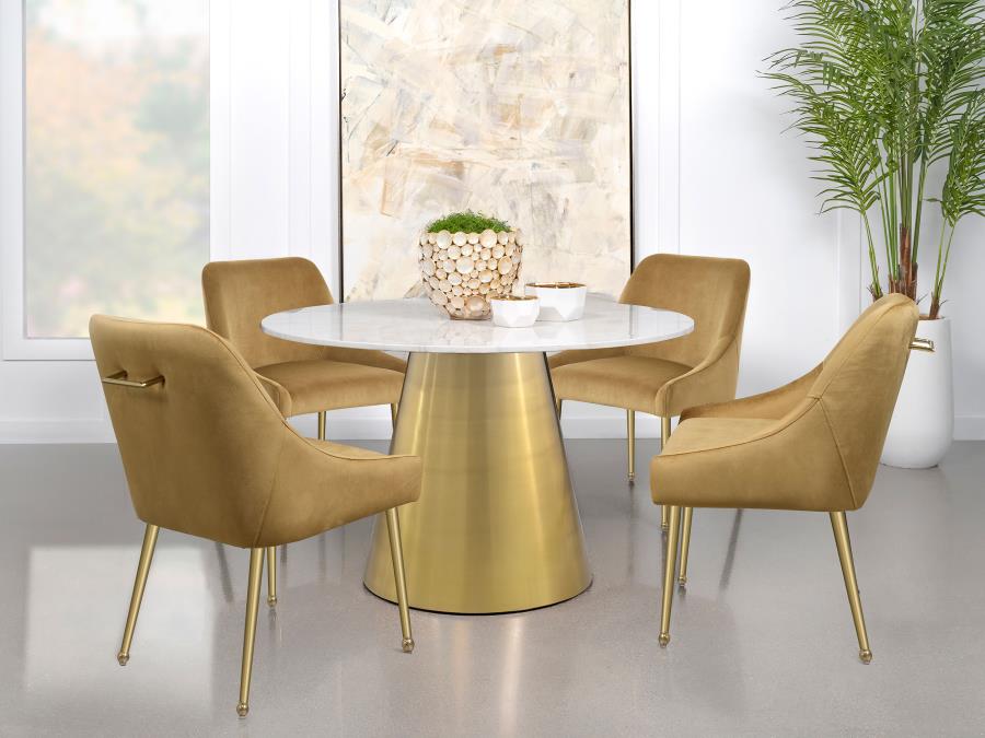 Ambrose Round 50-inch Marble Top Dining Table Brushed Gold view 9