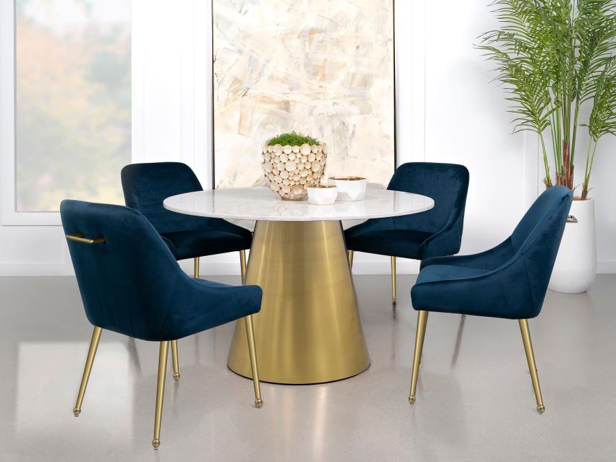 Ambrose Round 50-inch Marble Top Dining Table Brushed Gold view 11