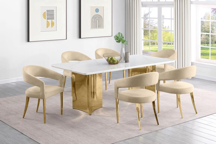 Tevlin Rectangular 79-inch Marble Top Dining Table White view 12