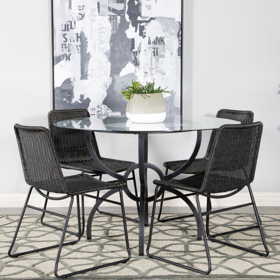 Aviano Round 48-inch Glass Top Metal Dining Table Gunmetal view 9