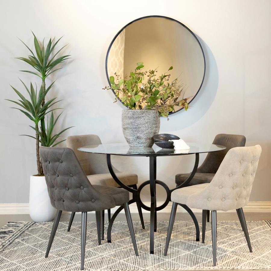 Aviano Round 48-inch Glass Top Metal Dining Table Gunmetal view 11