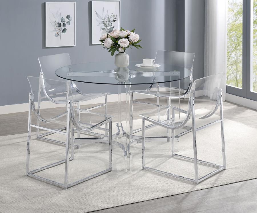Keeling 47-inch Round Glass Top Acrylic Dining Table Chrome view 8