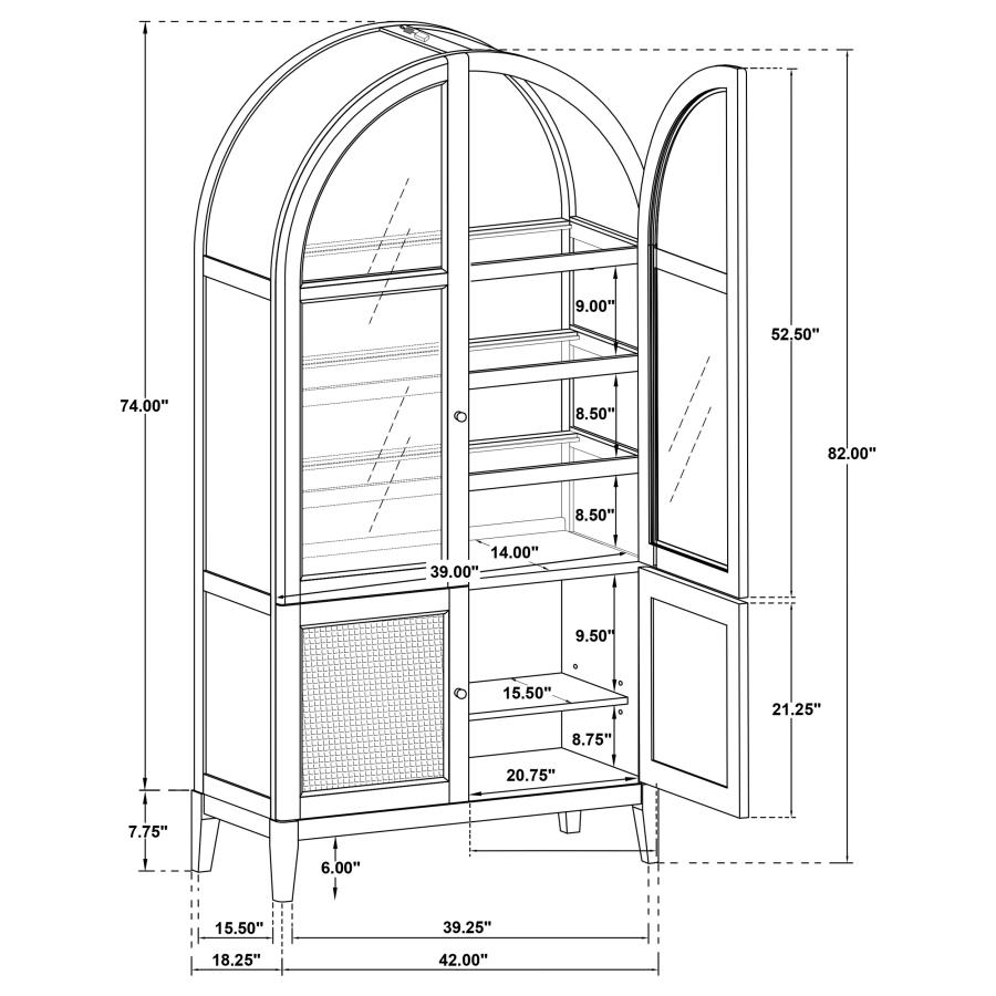 Kailani 4-Door Cane Dining Vitrine Display Cabinet Beige Oak view 17