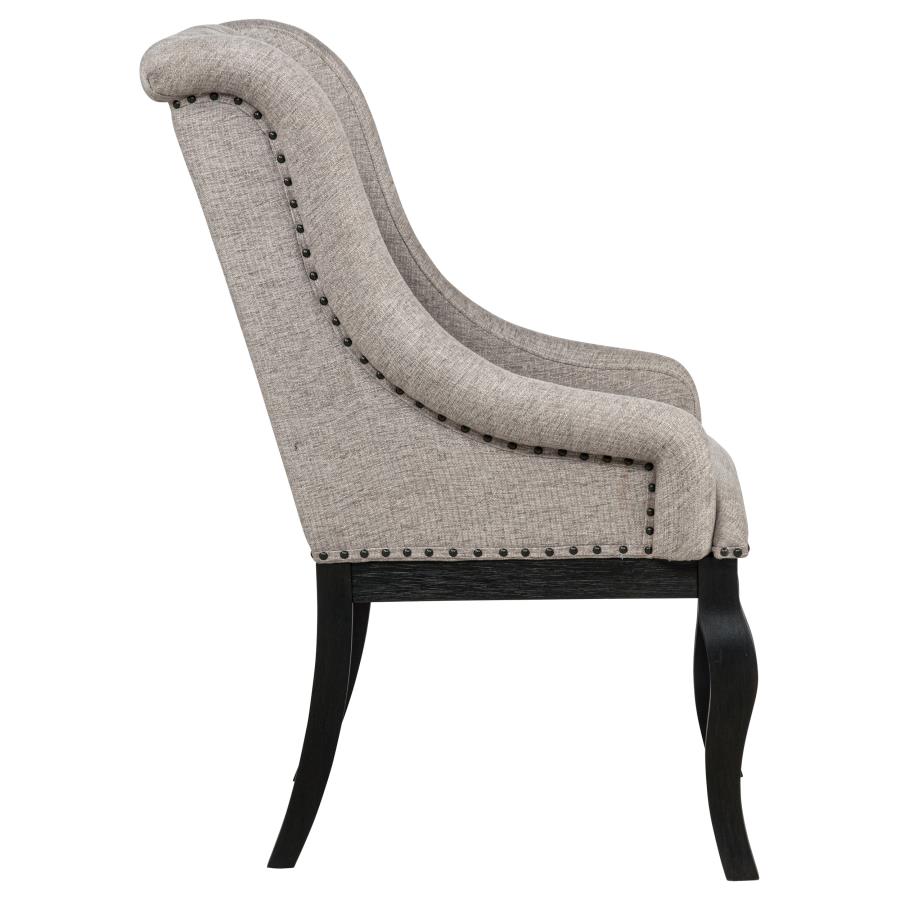 Phelps Upholstered Dining Arm Chair Tan Distressed Noir (Set of 2) view 10