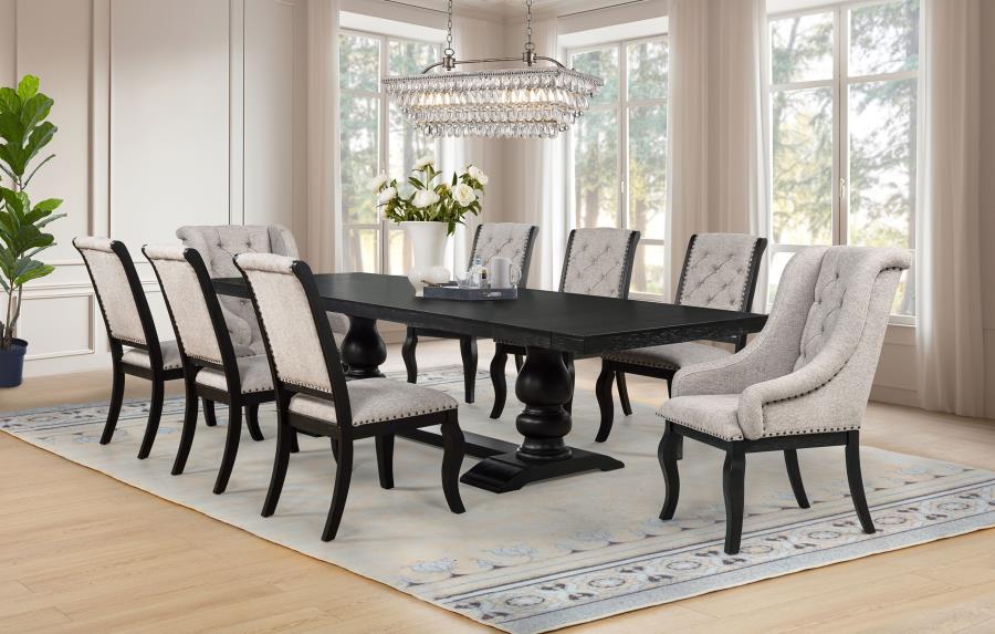 Phelps Upholstered Dining Arm Chair Tan Distressed Noir (Set of 2) view 15
