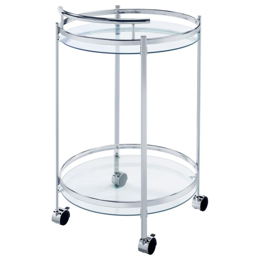Chrissy Round Glass Shelf Metal Bar Cart Chrome view 8