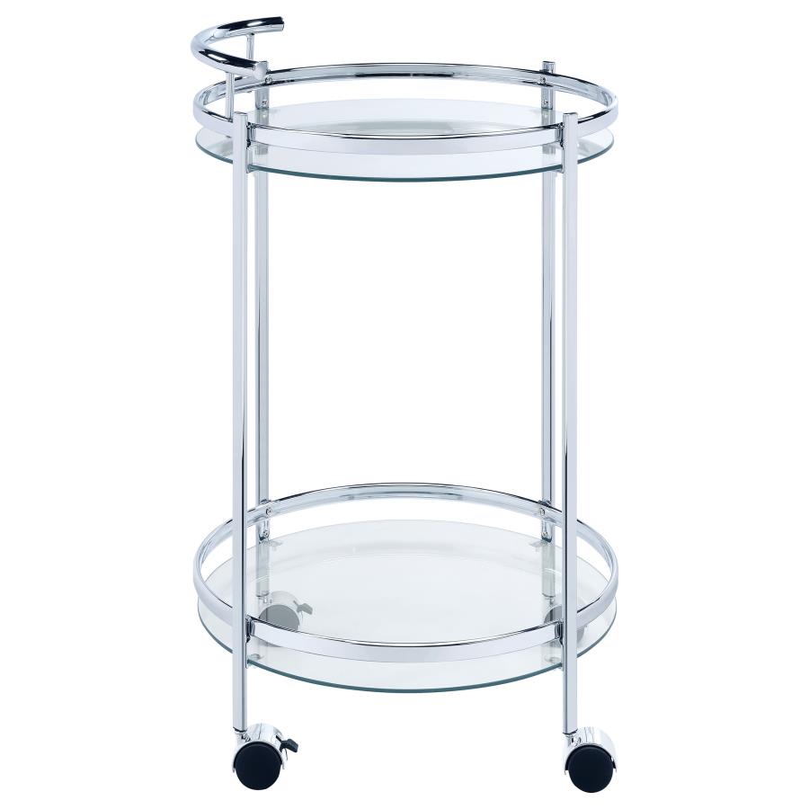 Chrissy Round Glass Shelf Metal Bar Cart Chrome view 9
