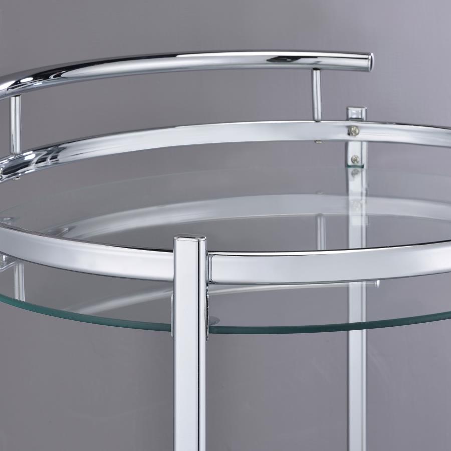 Chrissy Round Glass Shelf Metal Bar Cart Chrome view 10