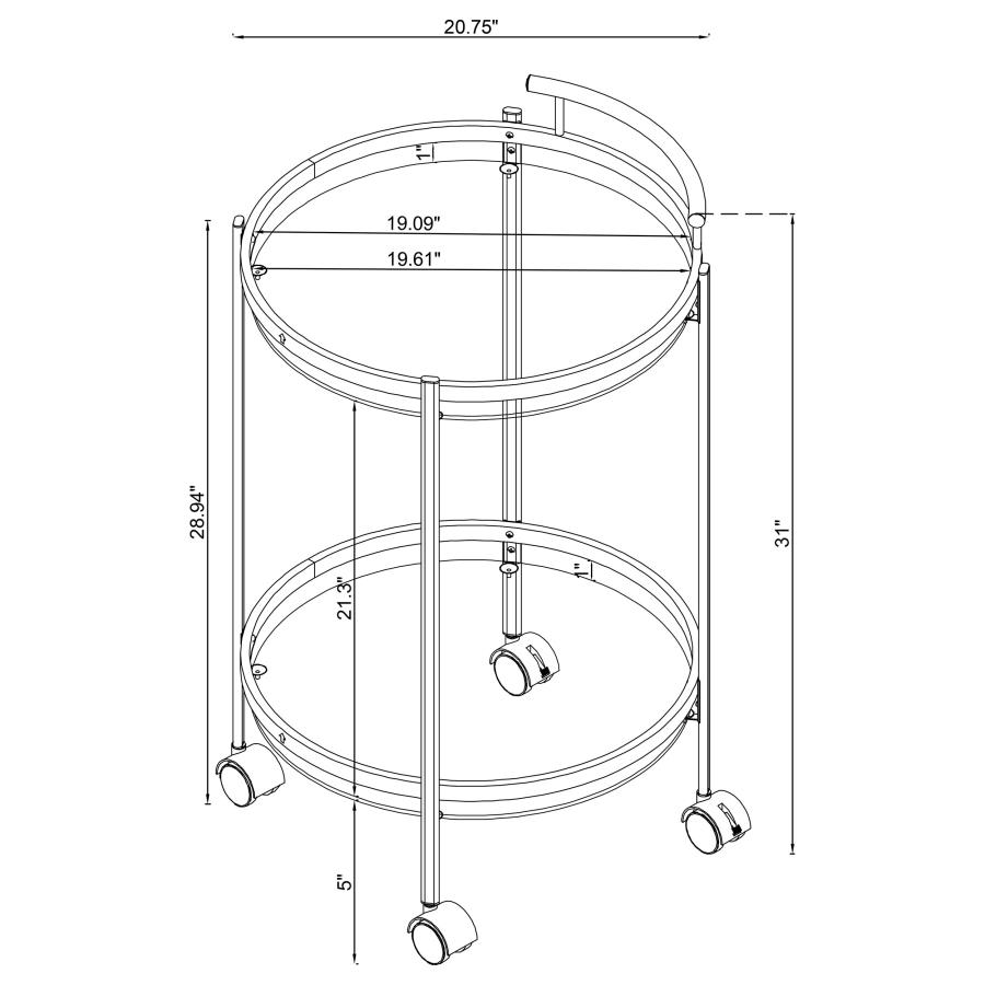 Chrissy Round Glass Shelf Metal Bar Cart Chrome view 11