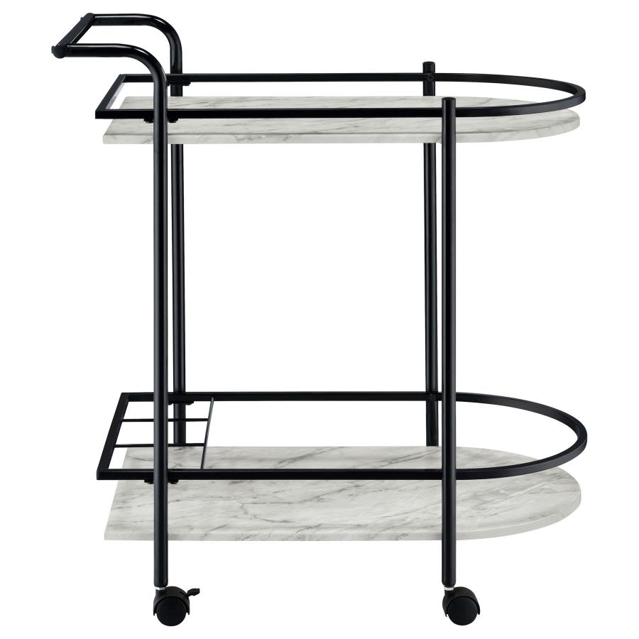 Desiree 2-tier Faux Marble Shelf Metal Bar Cart Black view 8