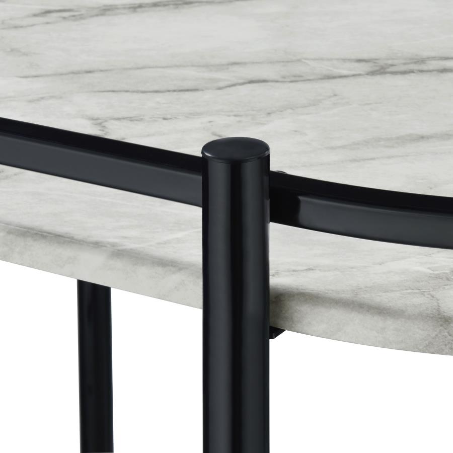 Desiree 2-tier Faux Marble Shelf Metal Bar Cart Black view 9