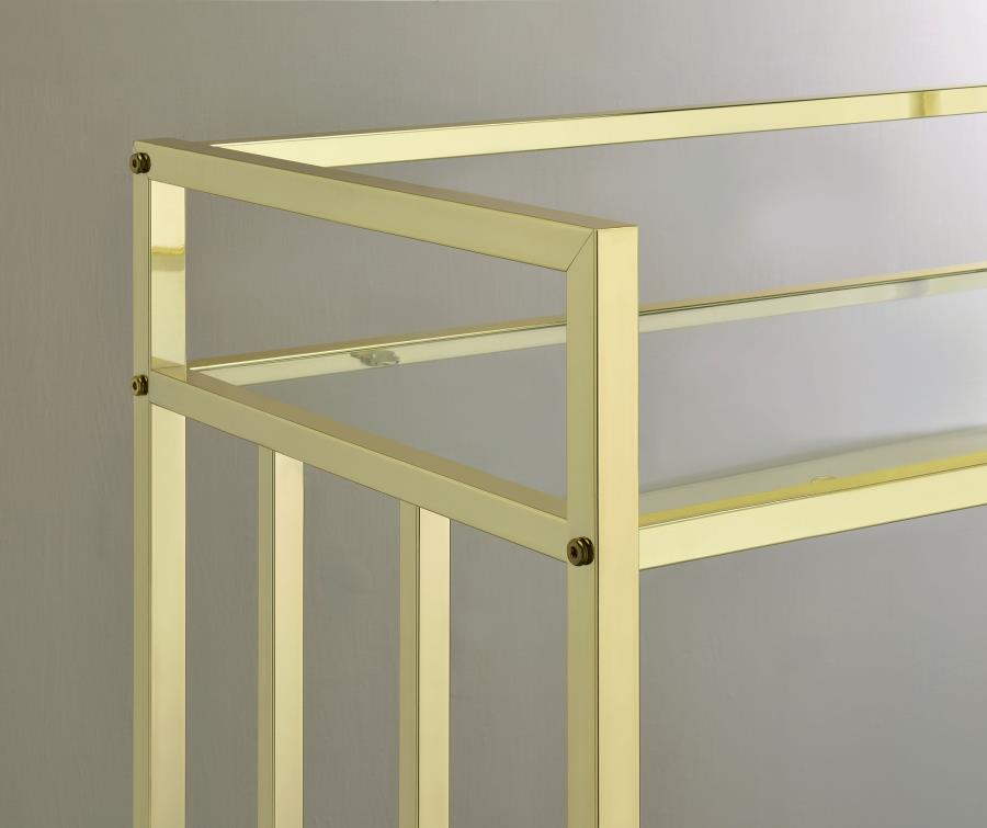 Cara 2-tier Rectangular Glass Shelf Metal Bar Cart Brass view 8