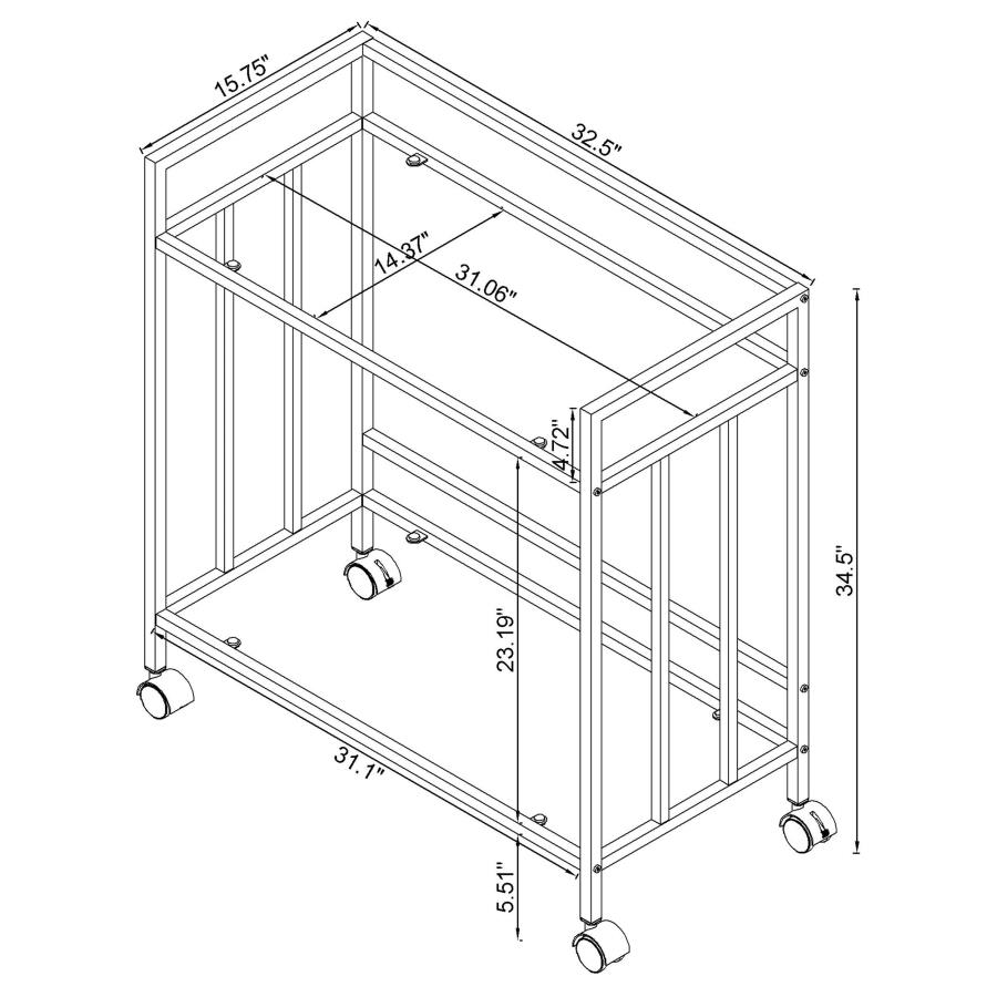 Cara 2-tier Rectangular Glass Shelf Metal Bar Cart Brass view 9
