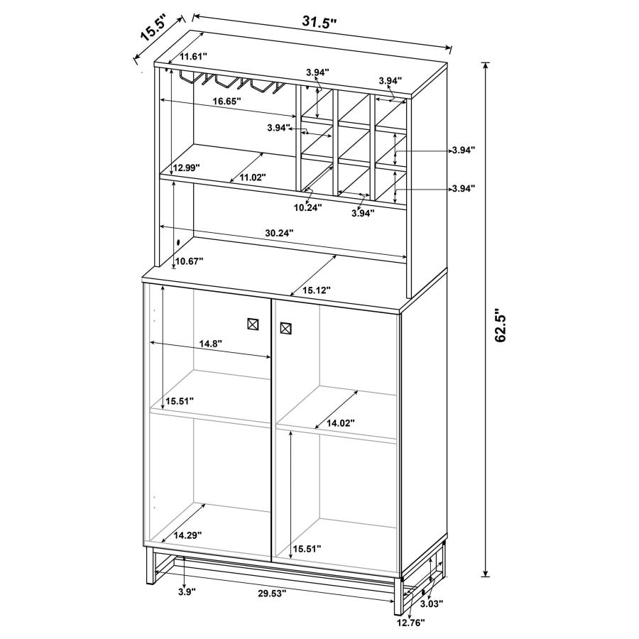 Mendoza 2-door Home Bar Cabinet Wine Storage Rustic Oak view 13