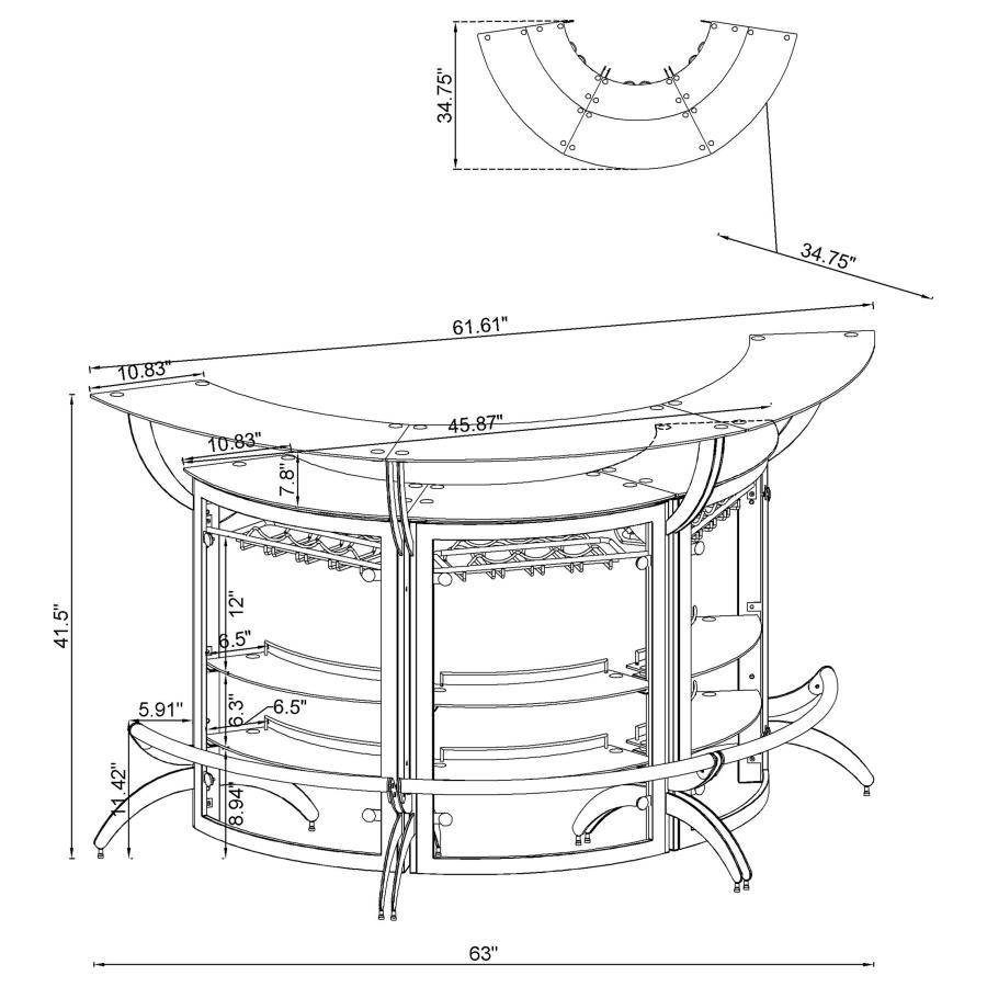 Dallas 3-piece Curved Freestanding Home Bar Cabinet Black view 12