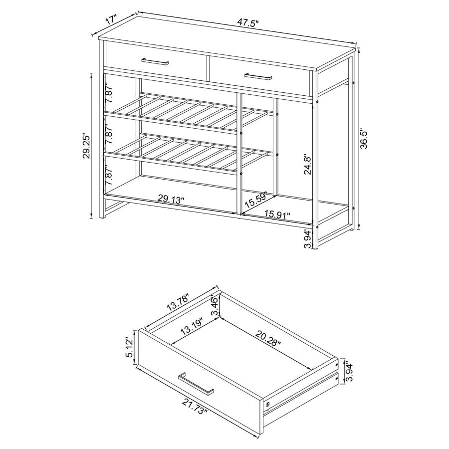 Melrose 2-drawer Home Bar Storage with Wine Rack Grey view 11
