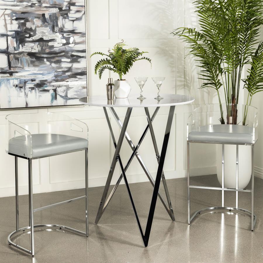 Bexter Round 35-inch Faux Marble Bistro Bar Table Chrome view 8