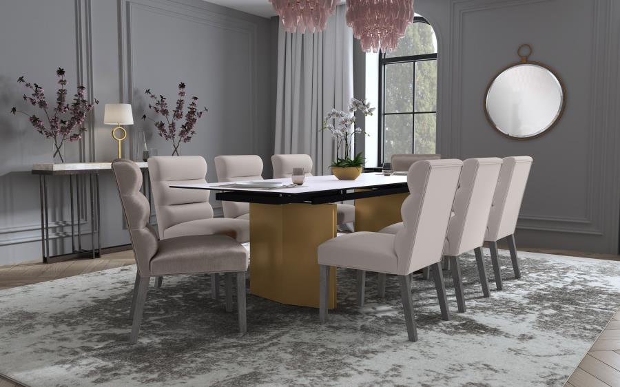 Vesa 97-inch Glass Top Extension Dining Table Beige view 17